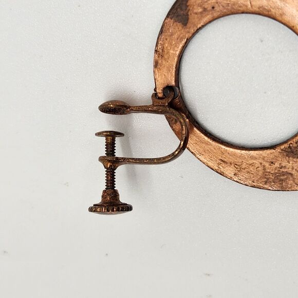 Retro OOAK Copper Enamel Clip On Earrings Moon Geometric Shape w Glass Frit MCM - Picture 7 of 10